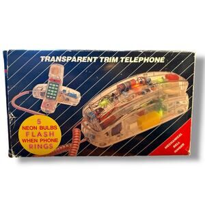 Vintage 90s Lennox PH1200 Transparent Neon Flash Telephone In Box Clear Phone
